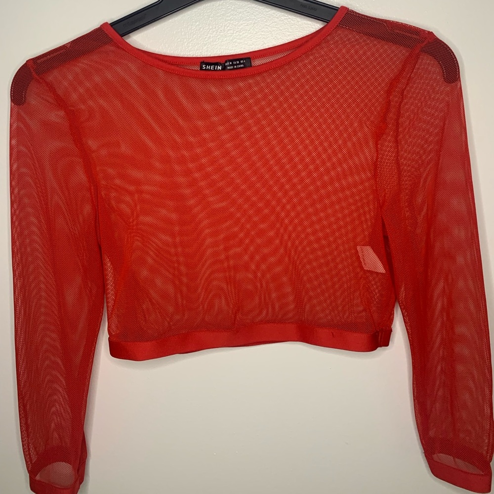 Red Mesh crop Long Sleeve